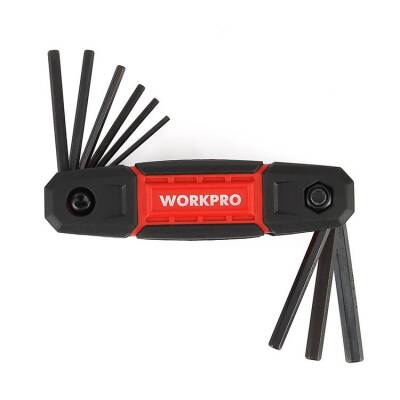 WORKPRO WP222029 9 Parça CR-V İnç Çakı Tipi Profesyonel Allen Anahtar Takımı - Workpro (1)