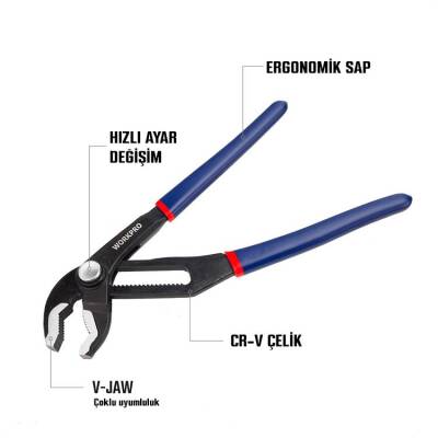 WORKPRO WP231086 200MM CR-V Profesyonel Ayarlı Düğmeli Fort Pense - 9