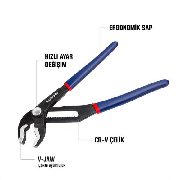 WORKPRO WP231086 200MM CR-V Profesyonel Ayarlı Düğmeli Fort Pense - 9