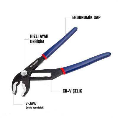 WORKPRO WP231087 250MM CR-V Profesyonel Ayarlı Düğmeli Fort Pense - 9