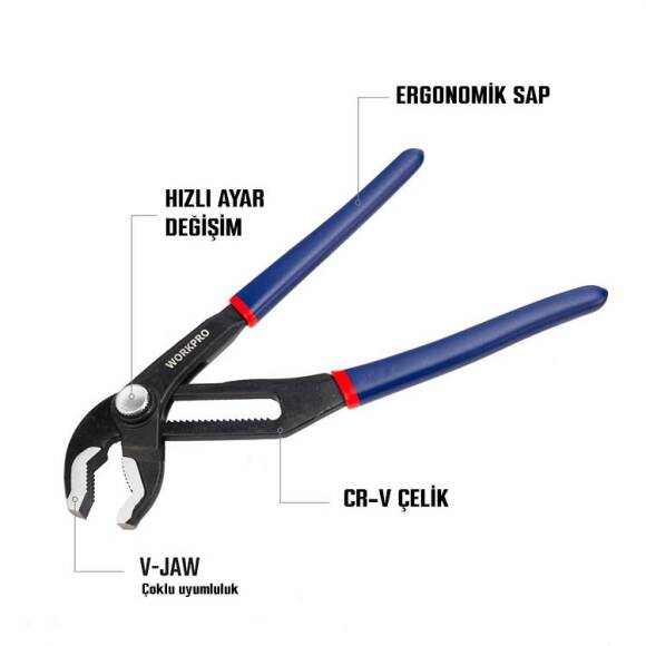 WORKPRO WP231087 250MM CR-V Profesyonel Ayarlı Düğmeli Fort Pense - 9