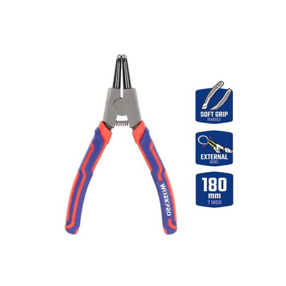 WORKPRO WP231151 180MM CR-V Eğri Uçlu Yaylı Profesyonel Dış Segman Pensesi - 1