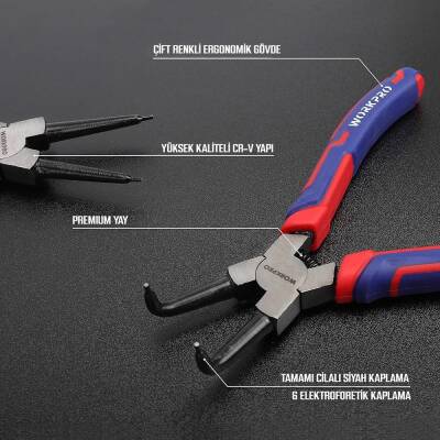 WORKPRO WP231151 180MM CR-V Eğri Uçlu Yaylı Profesyonel Dış Segman Pensesi - 7