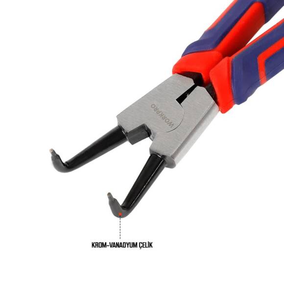 WORKPRO WP231151 180MM CR-V Eğri Uçlu Yaylı Profesyonel Dış Segman Pensesi - 8