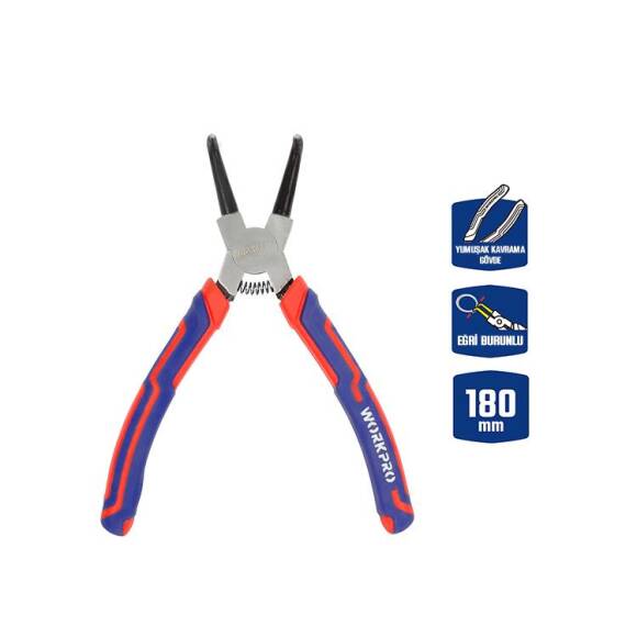 WORKPRO WP231153 180MM Cr-V Eğri Uçlu Yaylı Profesyonel Dış Segman Pensesi - 1