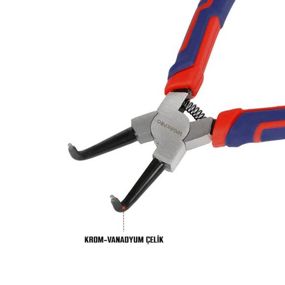 WORKPRO WP231153 180MM Cr-V Eğri Uçlu Yaylı Profesyonel Dış Segman Pensesi - 8