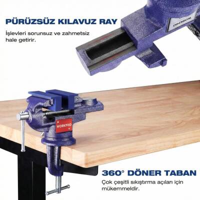 WORKPRO WP233010 65mm 360° Döner Tabanlı Örslü Profesyonel Mini Tezgâh Mengene - 3