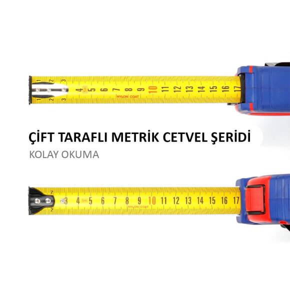 WORKPRO WP261041 5Mx25mm Naylon Kaplama Sarı Çift Taraflı Manyetik Çelik Şerit Metre - 4