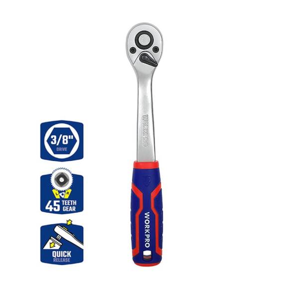 WORKPRO WP271008 3/8’’ Cr-V Profesyonel Cırcır Lokma Kolu - 1