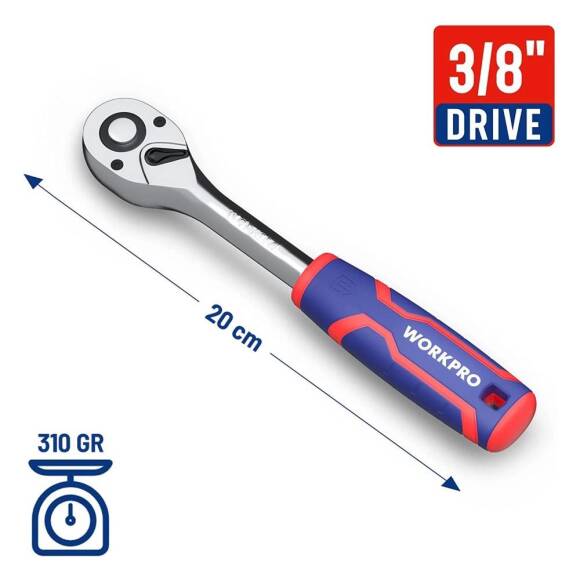 WORKPRO WP271008 3/8’’ Cr-V Profesyonel Cırcır Lokma Kolu - 3