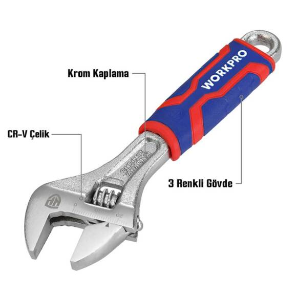 WORKPRO WP272010 150mm Cr-V Profesyonel Kurbağacık Anahtar - 2