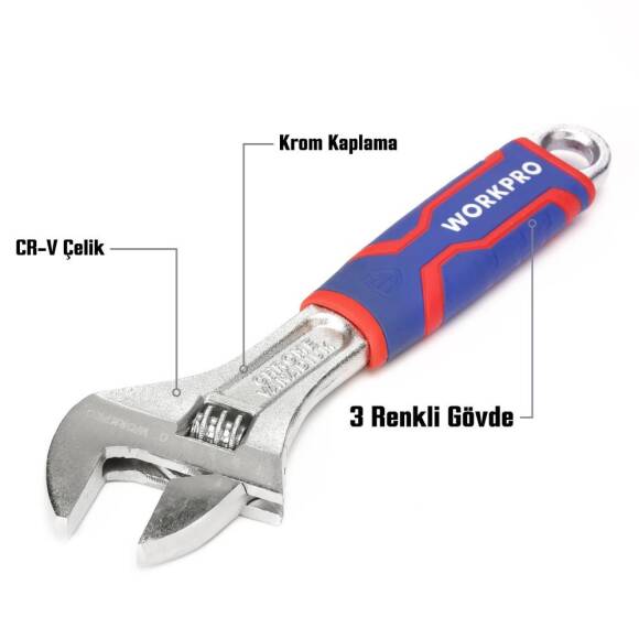 WORKPRO WP272011 200mm Cr-V Profesyonel Kurbağacık Anahtar - 2