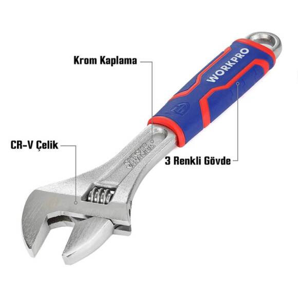 WORKPRO WP272012 250mm Cr-V Profesyonel Kurbağacık Anahtar - 2