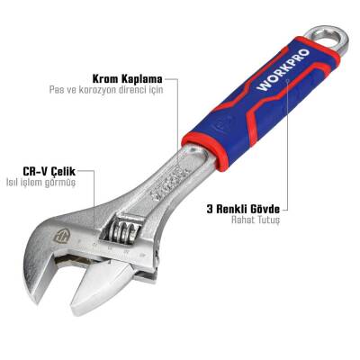 WORKPRO WP272013 300mm Cr-V Profesyonel Kurbağacık Anahtar - Workpro (1)