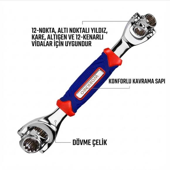 WORKPRO WP272018 8 IN 1 Mafsallı Çok Fonksiyonlu Profesyonel Lokma Anahtarı - 2