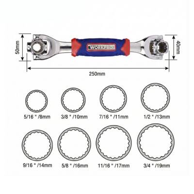 WORKPRO WP272018 8 IN 1 Mafsallı Çok Fonksiyonlu Profesyonel Lokma Anahtarı - 7