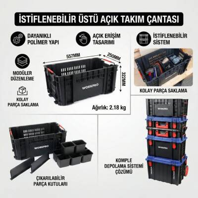 WORKPRO WP283028 46Lt 55,7x32,2x25cm Üstü Açık Profesyonel Takım Çantası - 5