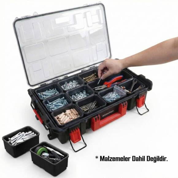 WORKPRO WP283029 24Lt 12 Gözlü Şeffaf Kapaklı İstiflenebilir 56x35x12,5cm Profesyonel Organizer Takım Çantası - 2