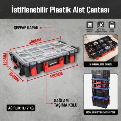 WORKPRO WP283029 24Lt 12 Gözlü Şeffaf Kapaklı İstiflenebilir 56x35x12,5cm Profesyonel Organizer Takım Çantası - 7