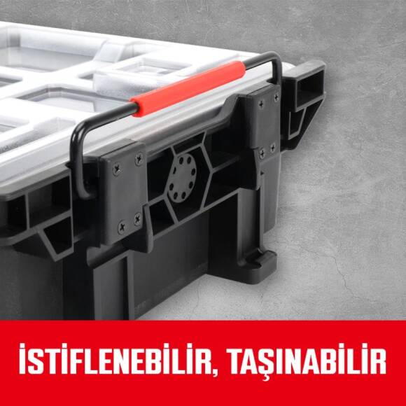 WORKPRO WP283029 24Lt 12 Gözlü Şeffaf Kapaklı İstiflenebilir 56x35x12,5cm Profesyonel Organizer Takım Çantası - 8