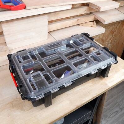WORKPRO WP283029 24Lt 12 Gözlü Şeffaf Kapaklı İstiflenebilir 56x35x12,5cm Profesyonel Organizer Takım Çantası - 9