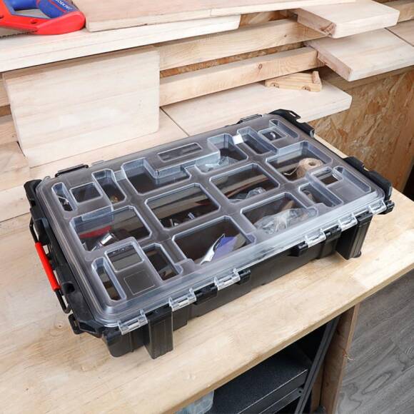 WORKPRO WP283029 24Lt 12 Gözlü Şeffaf Kapaklı İstiflenebilir 56x35x12,5cm Profesyonel Organizer Takım Çantası - 9