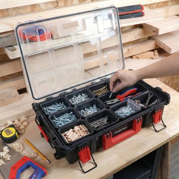 WORKPRO WP283029 24Lt 12 Gözlü Şeffaf Kapaklı İstiflenebilir 56x35x12,5cm Profesyonel Organizer Takım Çantası - 10