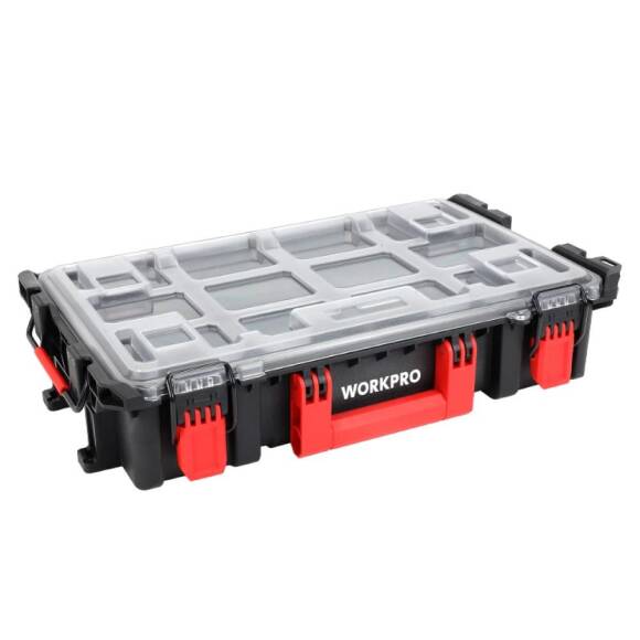 WORKPRO WP283029 24Lt 12 Gözlü Şeffaf Kapaklı İstiflenebilir 56x35x12,5cm Profesyonel Organizer Takım Çantası - 1