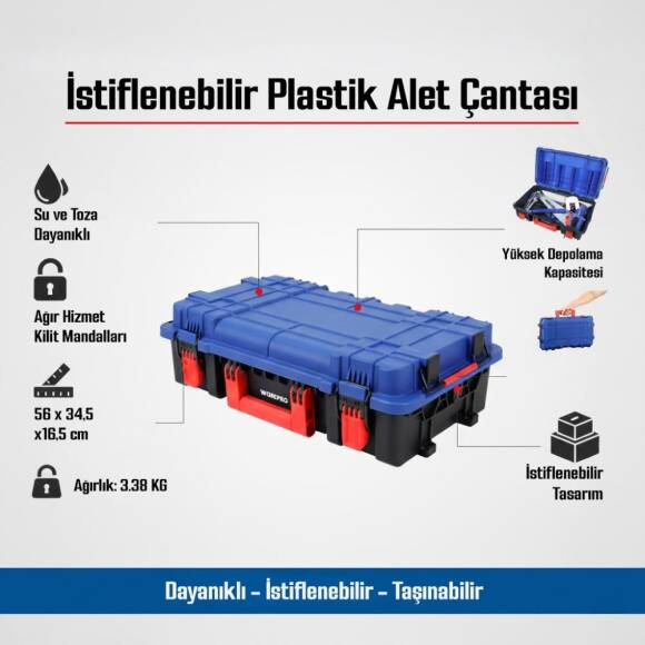 WORKPRO WP283030 32Lt 56x34,5x16,5cm İstiflenebilir Profesyonel Takım Çantası - 10