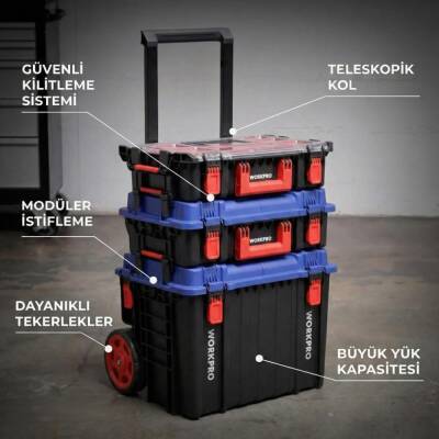 WORKPRO WP283032 54Lt 56x44,2x50cm Tekerlekli Kilitli Profesyonel Takım Çantası - 4