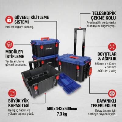 WORKPRO WP283032 54Lt 56x44,2x50cm Tekerlekli Kilitli Profesyonel Takım Çantası - 6