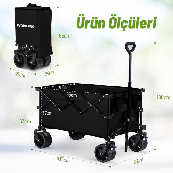 WORKPRO WP285016 100Kg 4 Tekerli Katlanabilir Ağır Hizmet Taşıma Arabası / Plaj Arabası - 2