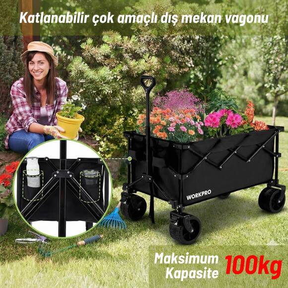 WORKPRO WP285016 100Kg 4 Tekerli Katlanabilir Ağır Hizmet Taşıma Arabası / Plaj Arabası - 3