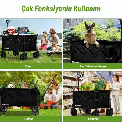 WORKPRO WP285016 100Kg 4 Tekerli Katlanabilir Ağır Hizmet Taşıma Arabası / Plaj Arabası - 5