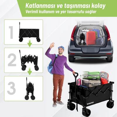 WORKPRO WP285016 100Kg 4 Tekerli Katlanabilir Ağır Hizmet Taşıma Arabası / Plaj Arabası - 6