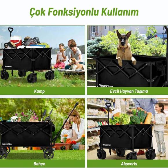 WORKPRO WP285016 100Kg 4 Tekerli Katlanabilir Ağır Hizmet Taşıma Arabası / Plaj Arabası - 5