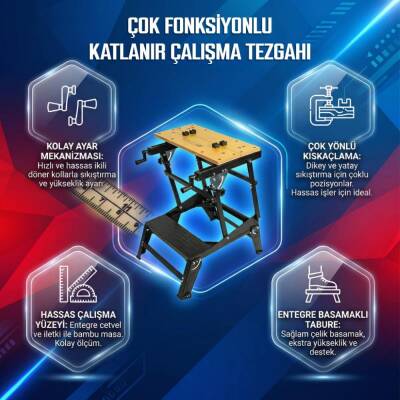 WORKPRO WP289027 100Kg 6 Kademe Ayarlanabilir Profesyonel Katlanabilir Çalışma Tezgâhı - 6