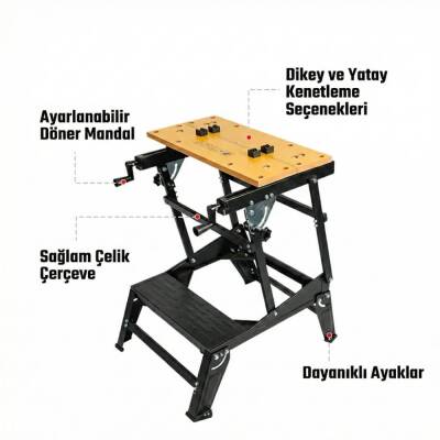 WORKPRO WP289027 100Kg 6 Kademe Ayarlanabilir Profesyonel Katlanabilir Çalışma Tezgâhı - 8