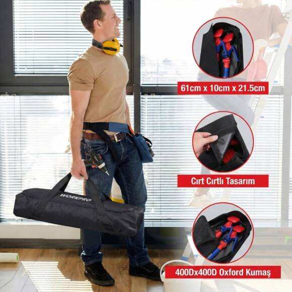 WORKPRO WP289035 60-115cm 70Kg Teleskobik Mandallı Ayarlanabilir 2’Li Çelik Destek Direği + Taşıma Çantası - 6