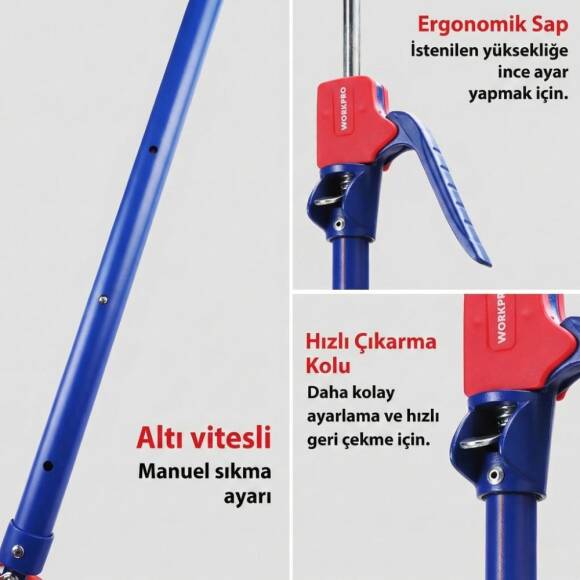 WORKPRO WP289035 60-115cm 70Kg Teleskobik Mandallı Ayarlanabilir 2’Li Çelik Destek Direği + Taşıma Çantası - 9