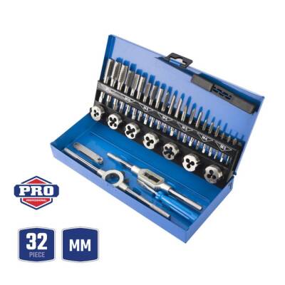 WORKPRO WP309008 32 Parça Profesyonel Metrik Kılavuz ve Pafta Takımı Diş Açma Seti - Workpro