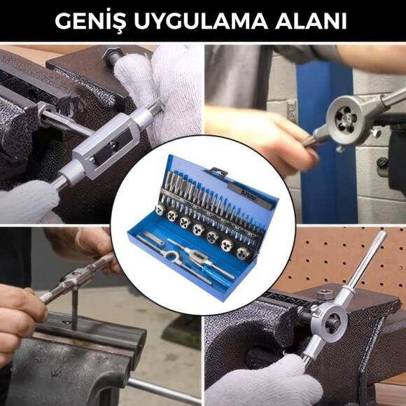 WORKPRO WP309008 32 Parça Profesyonel Metrik Kılavuz ve Pafta Takımı Diş Açma Seti - 6