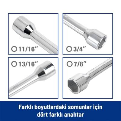 WORKPRO WP314005 17 19 21 23 Cr-V 400mm 4 Kollu Profesyonel Bijon Anahtarı - 8