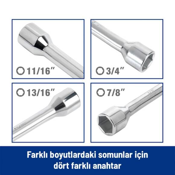 WORKPRO WP314005 17 19 21 23 Cr-V 400mm 4 Kollu Profesyonel Bijon Anahtarı - 8