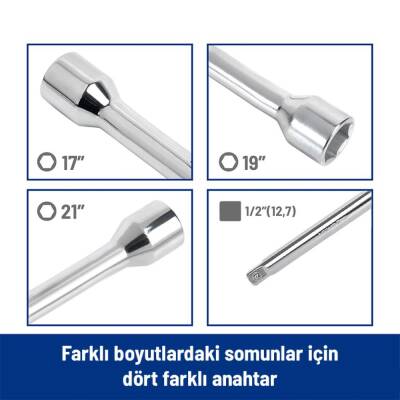 WORKPRO WP314006 17 19 21 1/2’’ Cr-V 400mm 4 Kollu Profesyonel Bijon Anahtarı - 8