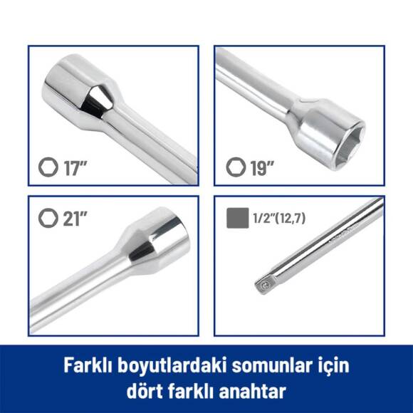 WORKPRO WP314006 17 19 21 1/2’’ Cr-V 400mm 4 Kollu Profesyonel Bijon Anahtarı - 8