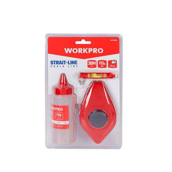 WORKPRO WP329019 Çizim İpi Seti 115gr Kırmızı Çizim İpi Boyası + Mini Su Terazisi + 30M Çizim İpi - 9