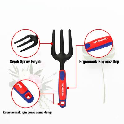 WORKPRO WP331027 290x82mm Çelik Profesyonel Mini Bahçe Çatalı - 3