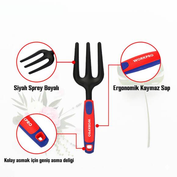 WORKPRO WP331027 290x82mm Çelik Profesyonel Mini Bahçe Çatalı - 3