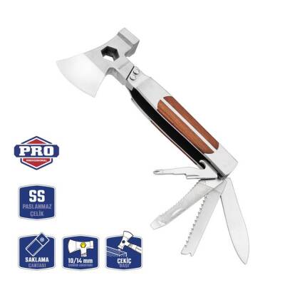 WORKPRO WP383001 12 IN 1 Çok Fonksiyonlu Profesyonel Mini Balta/Çekiç Alet Seti + Taşıma Kılıfı - Workpro